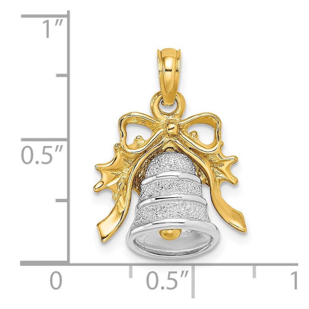 14k Two-Tone 3-D Christmas Bell and Holly Charm