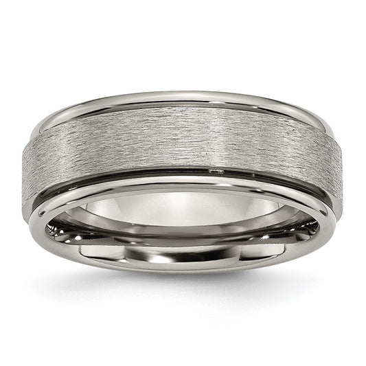 Titanium Brushed Center 8mm Ridged Edge Band Size - 10.5