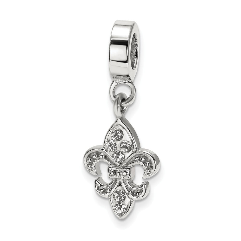 925 Sterling Silver Polished Reflections Clear Crystal Fleur De Lis Bead Charm Pendant Necklace Measures 22.73x9.09mm Wi
