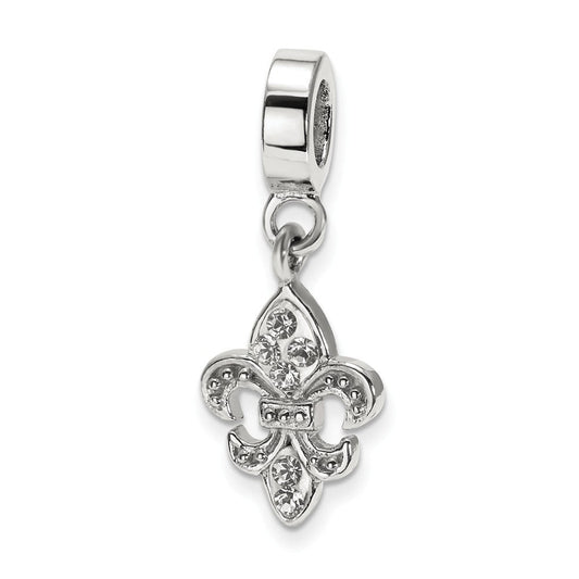 925 Sterling Silver Polished Reflections Clear Crystal Fleur De Lis Bead Charm Pendant Necklace Measures 22.73x9.09mm Wi