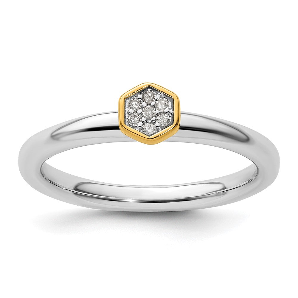 Sterling Silver Stackable Expressions Gold-Plated Diamond Ring Size -7