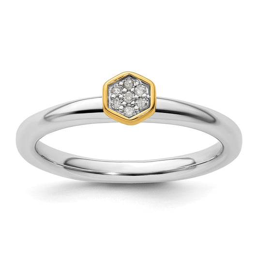Sterling Silver Stackable Expressions Gold-Plated Diamond Ring Size -7