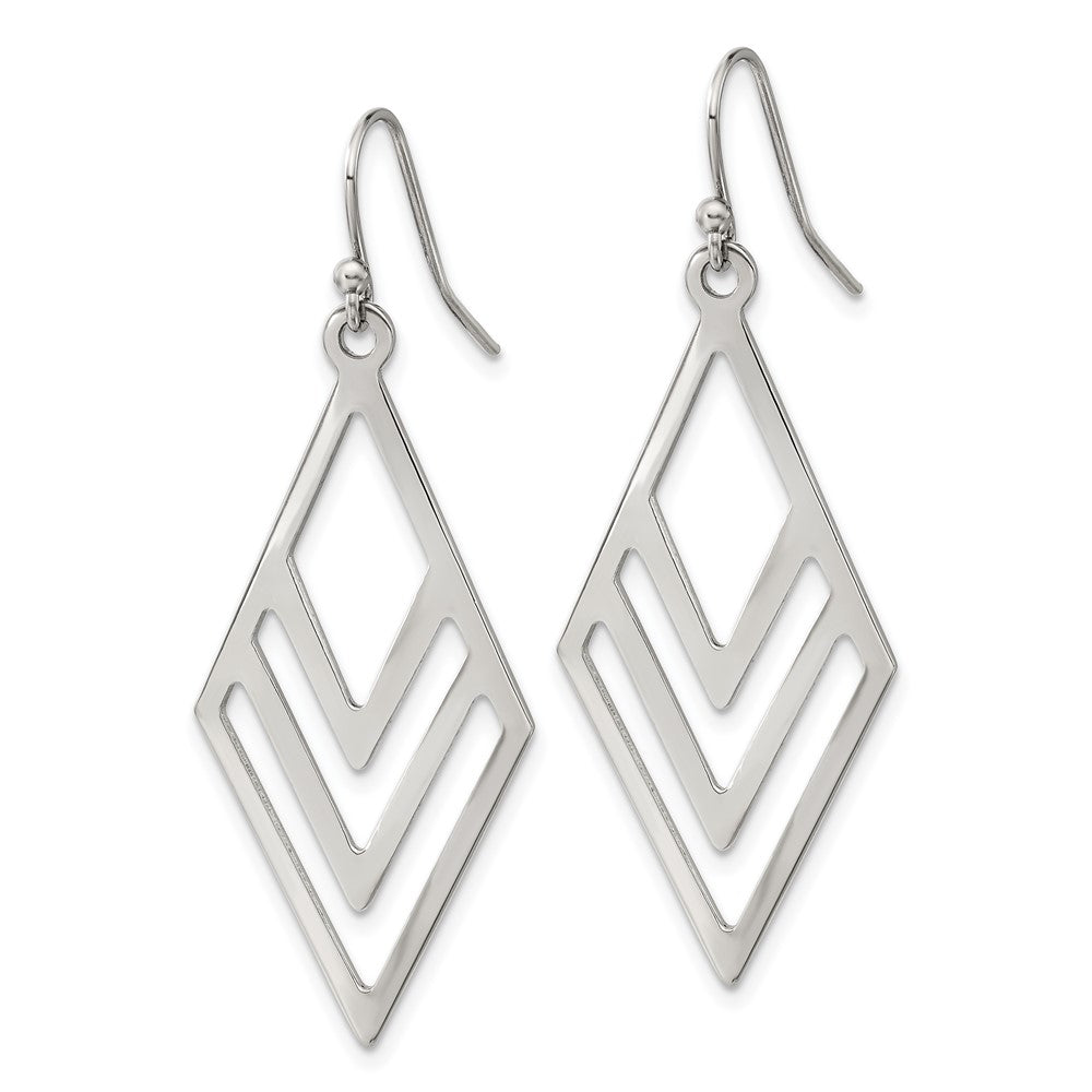 Stainless Steel Polished Diamond-shaped Dangle Shepherd Hook Earrings