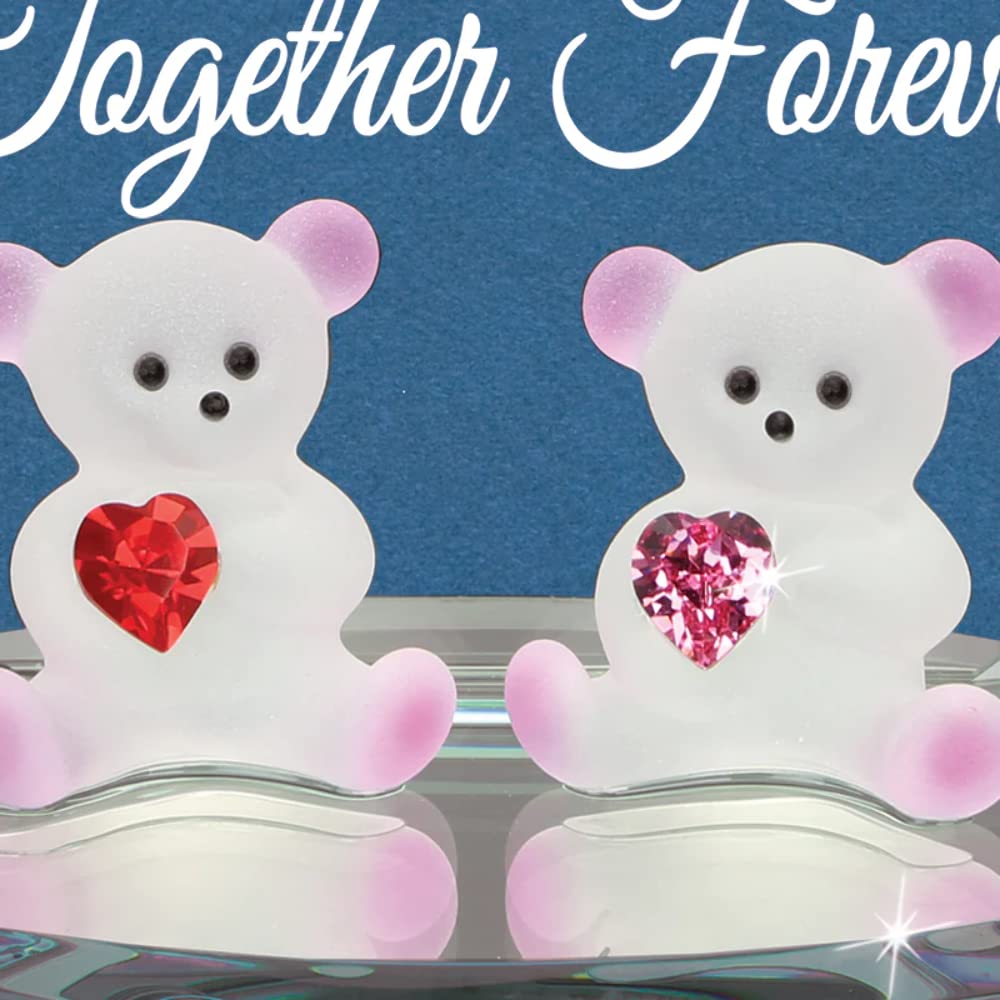 YOU AND ME TOGETHER FOREVER Bears with Red Heart Crystals Handcrafted Glass Figurine Q-GM21709