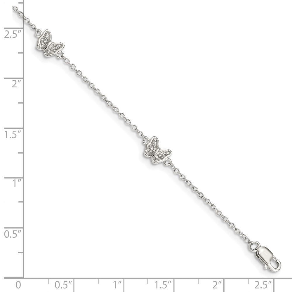 Sterling Silver Rhodium-plated Polished CZ Butterflies 6 inch Bracelet with 1 inch extension 7 inches