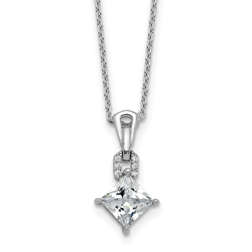 Cheryl M Sterling Silver Rhodium-plated Polished Fancy CZ Link with 2 Inch Extension Necklace 18 Inches