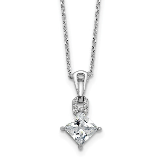 Cheryl M Sterling Silver Rhodium-plated Polished Fancy CZ Link with 2 Inch Extension Necklace 18 Inches