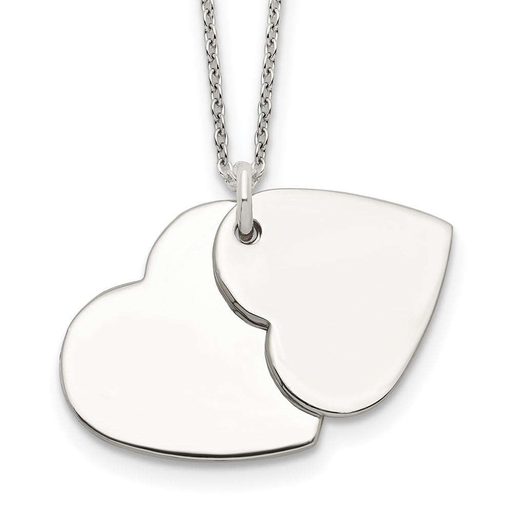 Sterling Silver Polished Double Heart Necklace 18 Inches