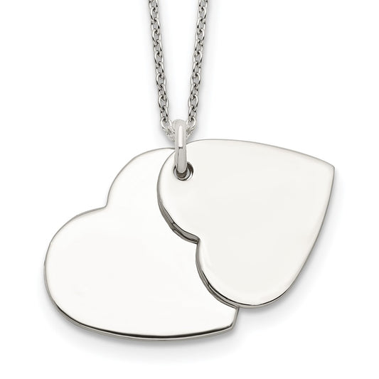 Sterling Silver Polished Double Heart Necklace 18 Inches