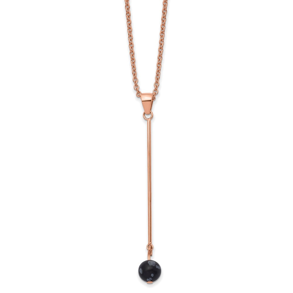 Stainless Steel Polished Rose IP w/Snowflake Stone w/2.5in ext Necklace