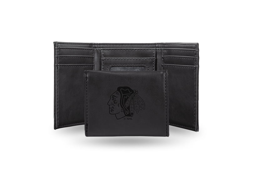 Hockey Rico Industries Chicago Black Black Laser Engraved Trifold Laser Engraved Tri-Fold Wallet - Men's Accessory