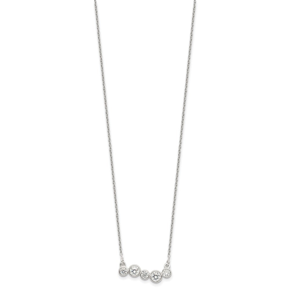 Sterling Silver Polished 5 Bezel Set CZs 16in Bar Necklace 16 Inches