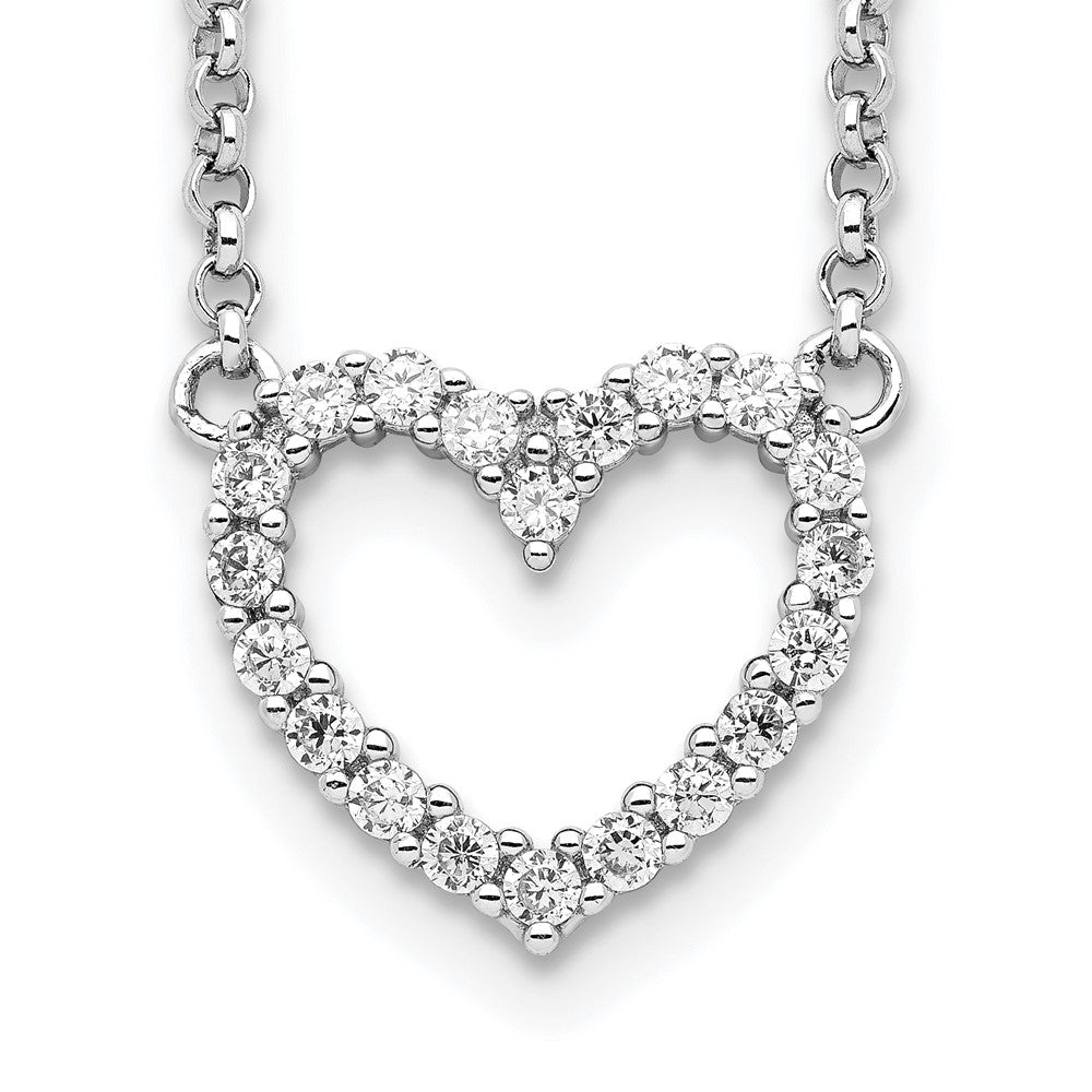 Sterling Silver Rhodium-plated Open Heart CZ 16 inch Necklace 16 Inches
