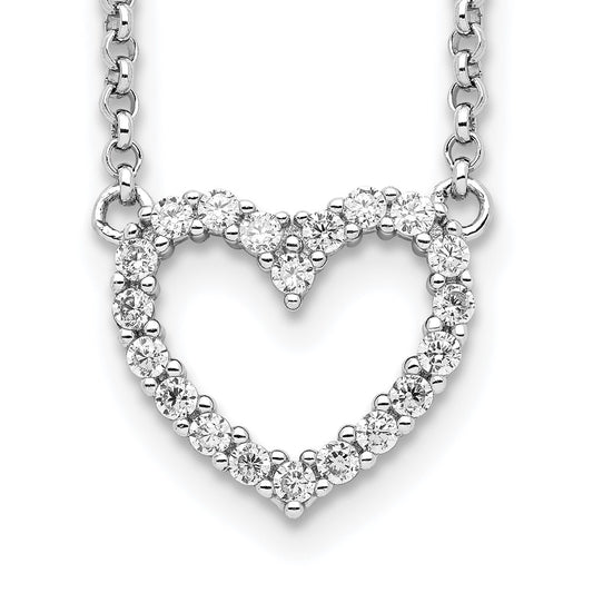 Sterling Silver Rhodium-plated Open Heart CZ 16 inch Necklace 16 Inches