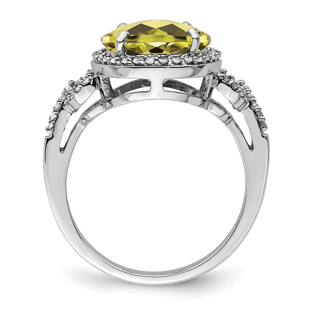 Sterling Silver Rhodium Oval Diam. & Checker-Cut Lemon Quartz Ring