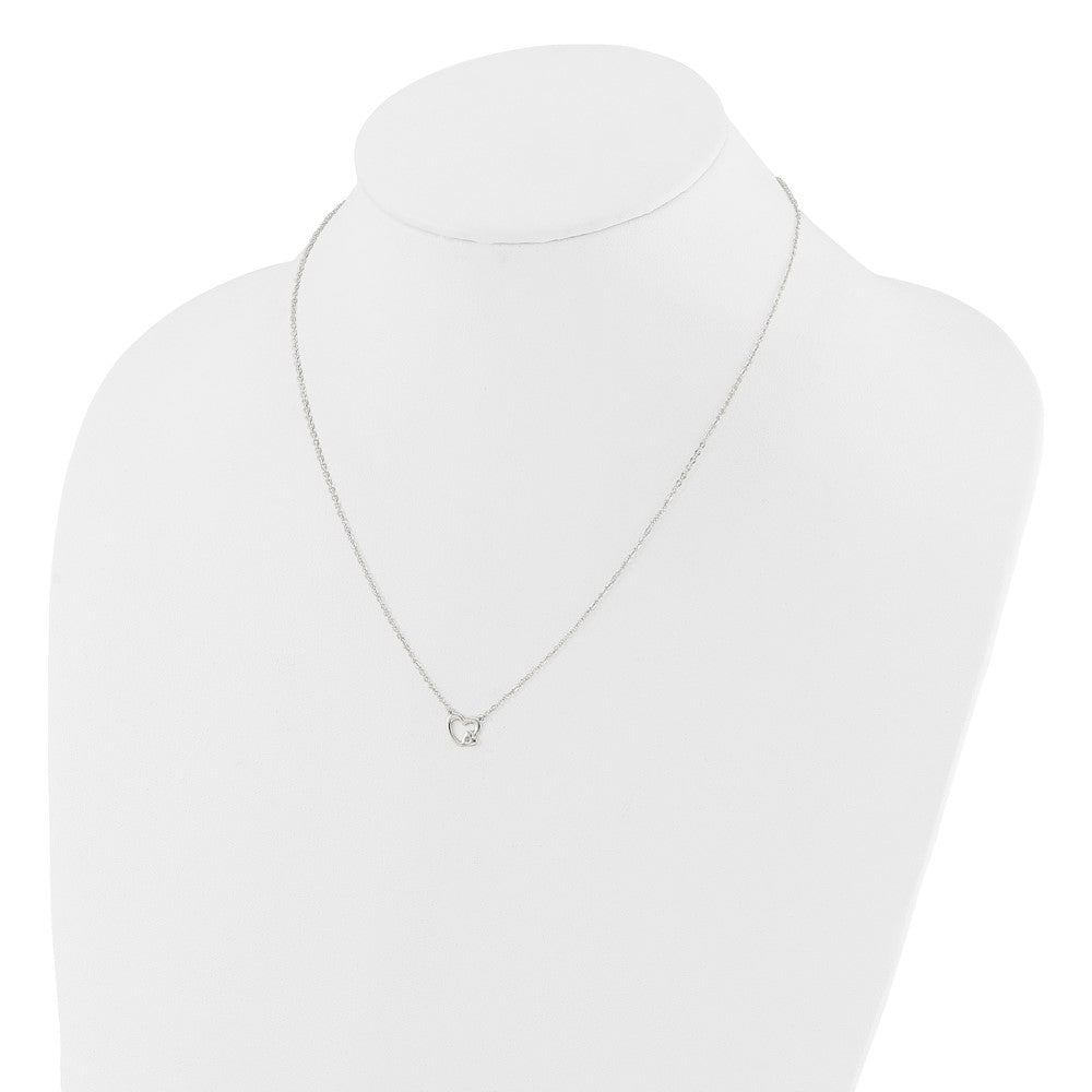 Sterling Silver E-Coating CZ Heart 16in w/2in ext Necklace 16 Inches