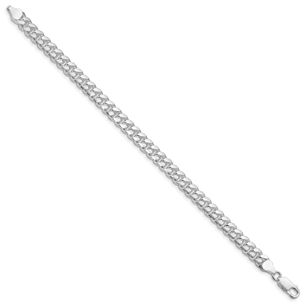 Sterling Silver Rhodium-plated 7mm Domed w/ Side D/C Curb Chain 9 inches