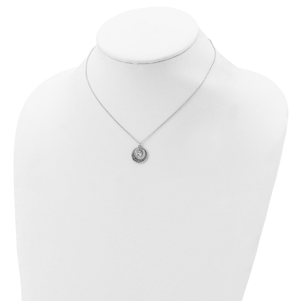 Sterling Silver Rhodium-plated I LOVE YOU MOM with CZ Heart Dangle 15 inch Necklace with 2 inch extension 15 Inches