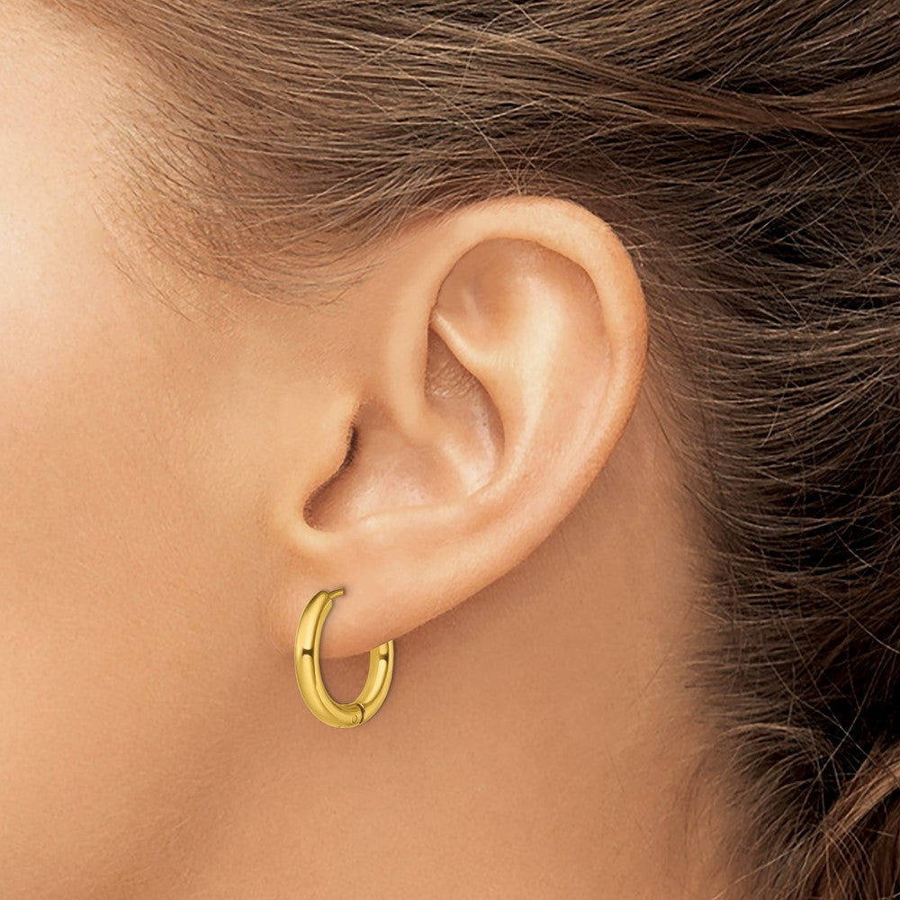 Stainless Steel Polished Yellow IP-plated 3mm Hinged Hoop Earrings