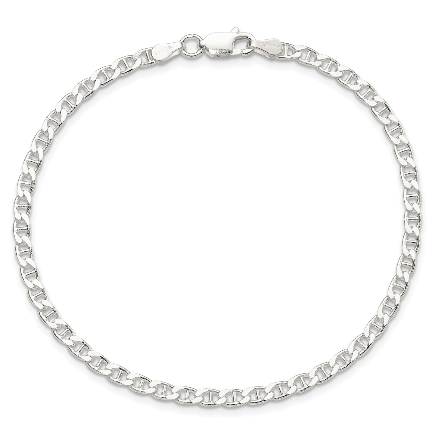 Sterling Silver 3.15mm D/C Flat Anchor Curb Chain Anklet 9 inches