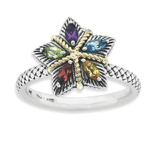 Sterling Silver & 14k Stackable Expressions Gemstone Antiqued Ring