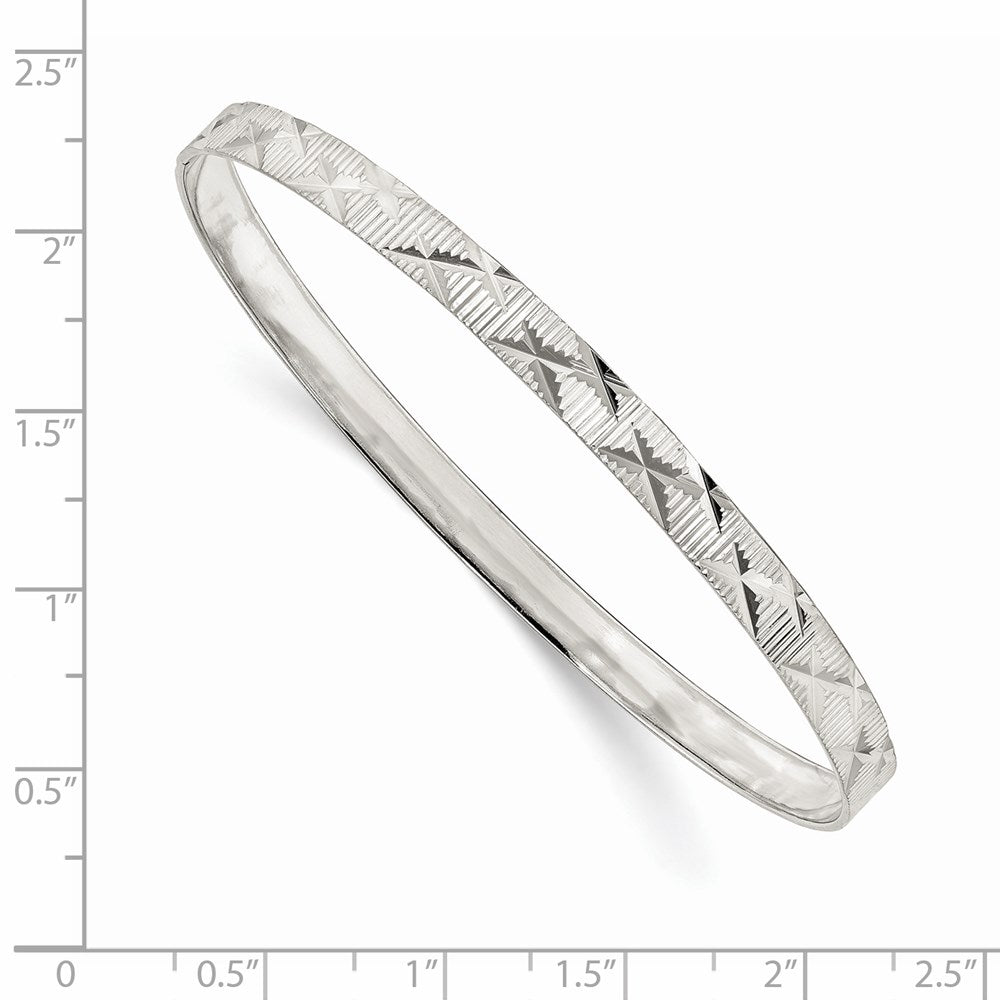 Sterling Silver 5mm Diamond Cut Slip-on Bangle 8 inches