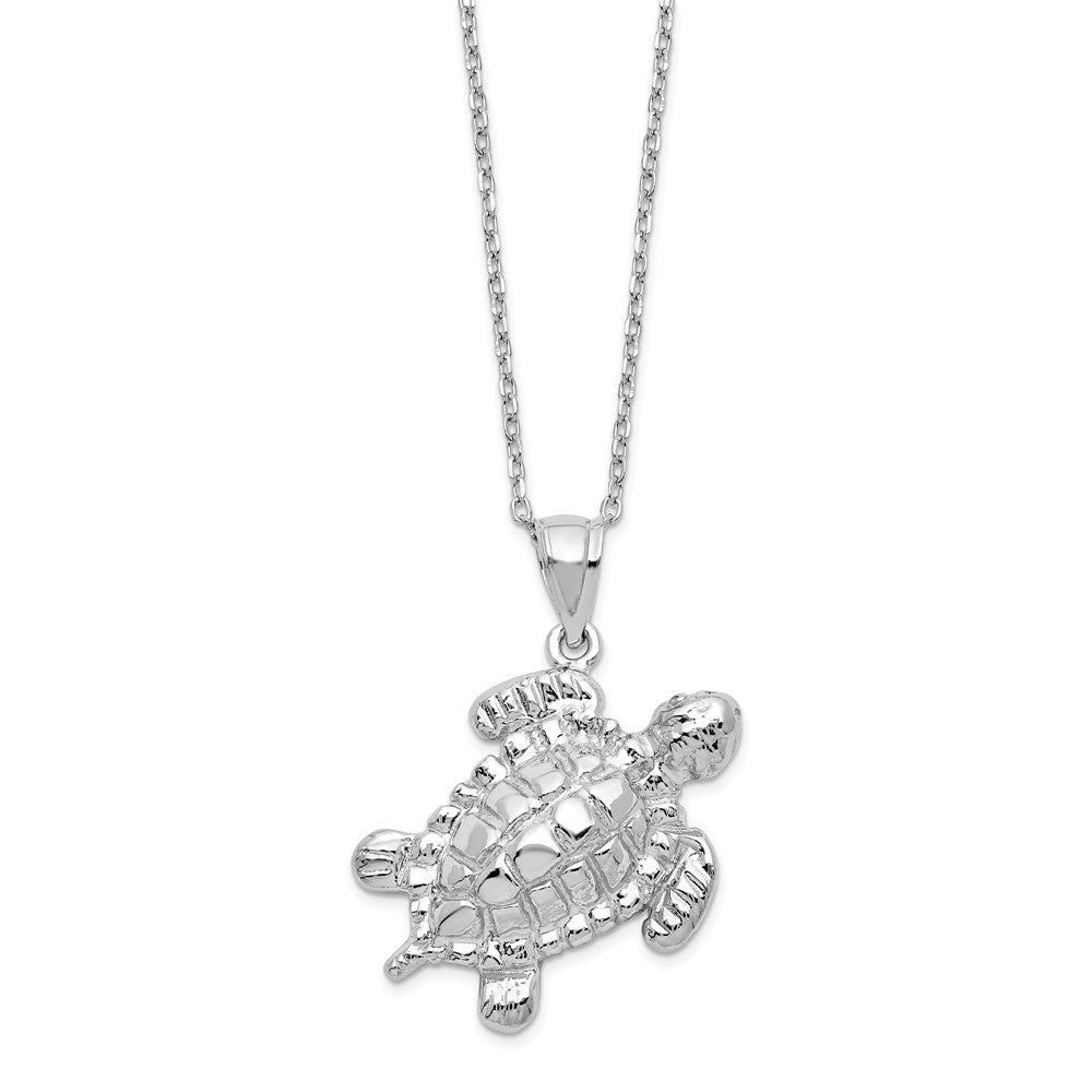 Sterling Silver Rhodium-plated Polished Turtle Ash Holder 18 inch Necklace 18 Inches