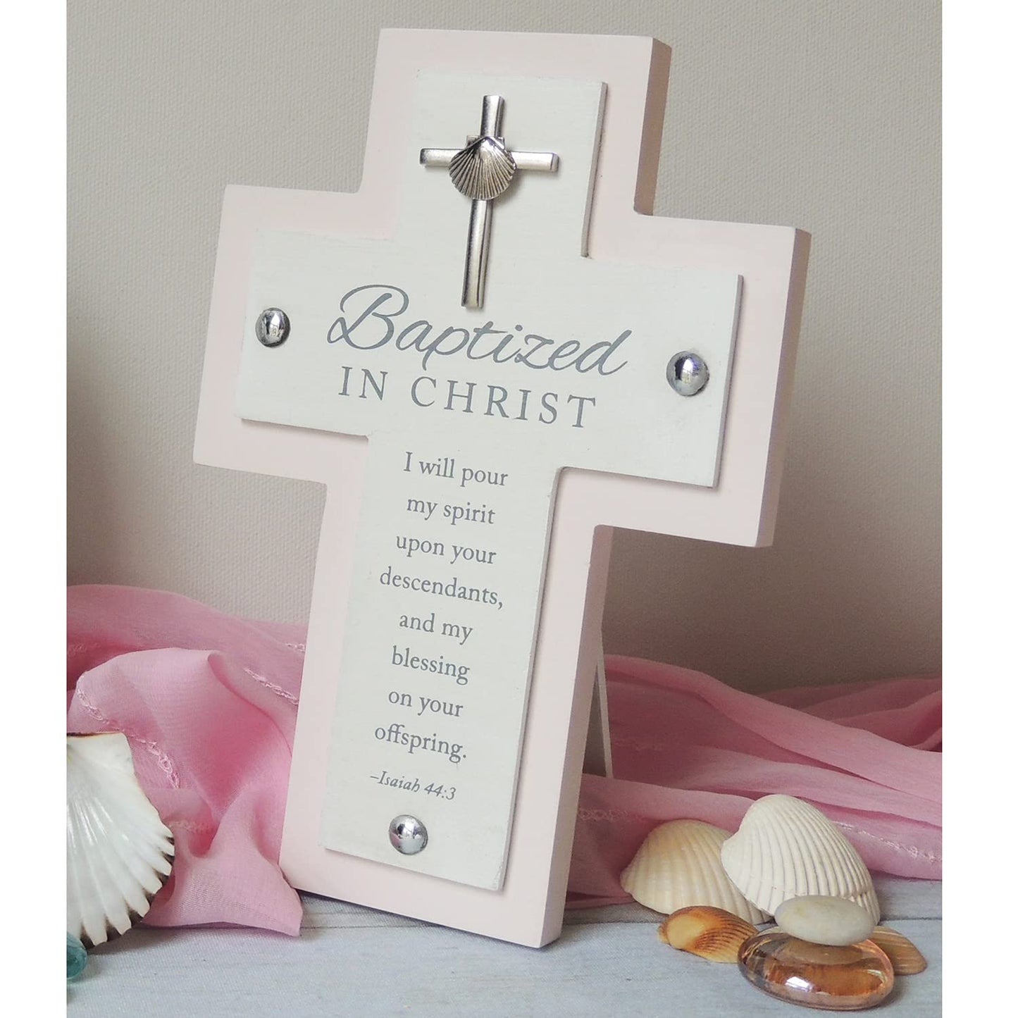 Abbey & CA Gift Pink Baptized In Christ Cross W/Easel & Hanger