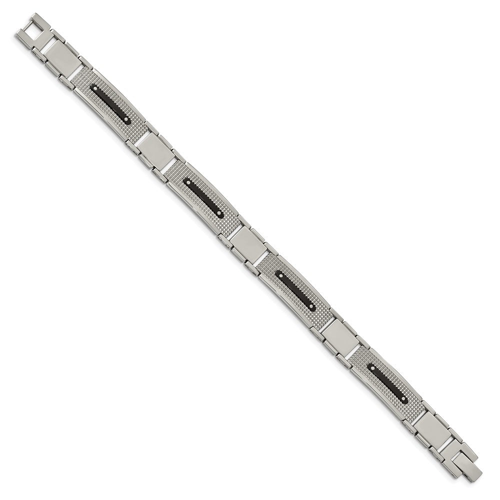 Stainless Steel Polished and Textured Black IP-plated 8.75in Bracelet