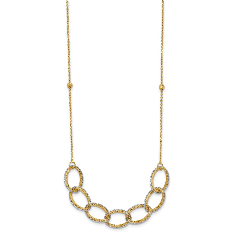 14K Two-tone Pol/Texture/Dia-cut Oval w/ 1in Ext. Necklace