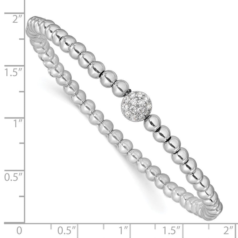 Sterling Silver Rhodium-plated Polished Beaded CZ Stretch Bracelet 7 inches