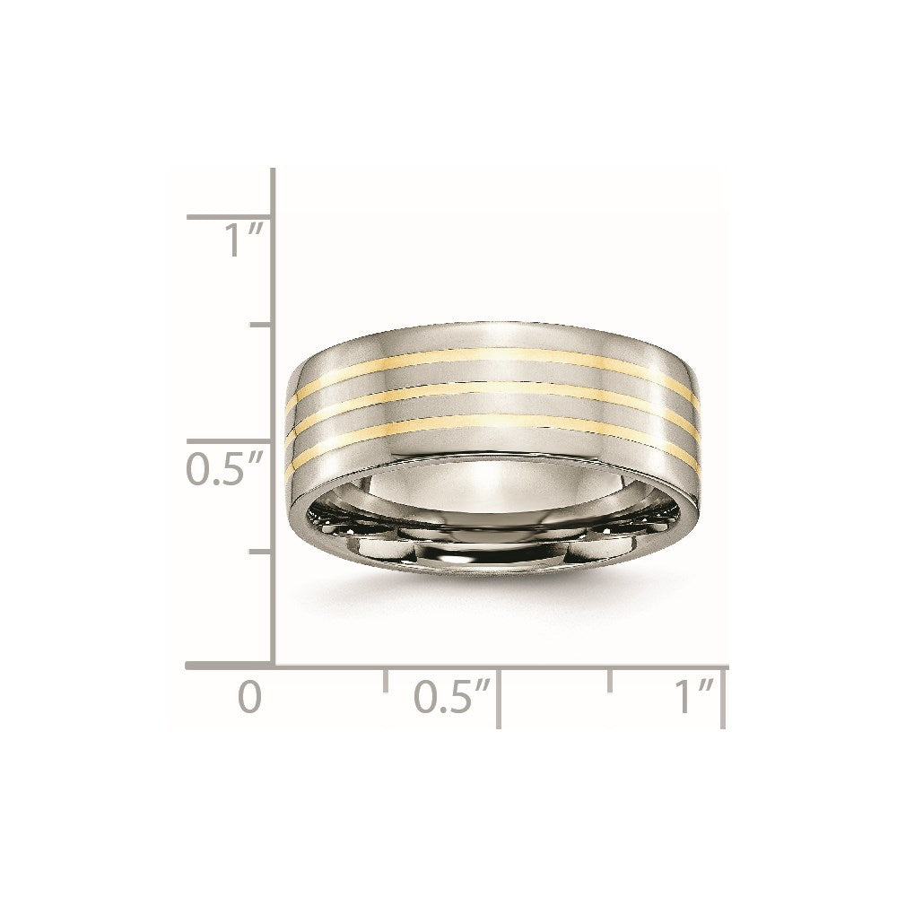 Titanium Polished w/14k Yellow Inlay 8mm Flat Band Size - 8.5
