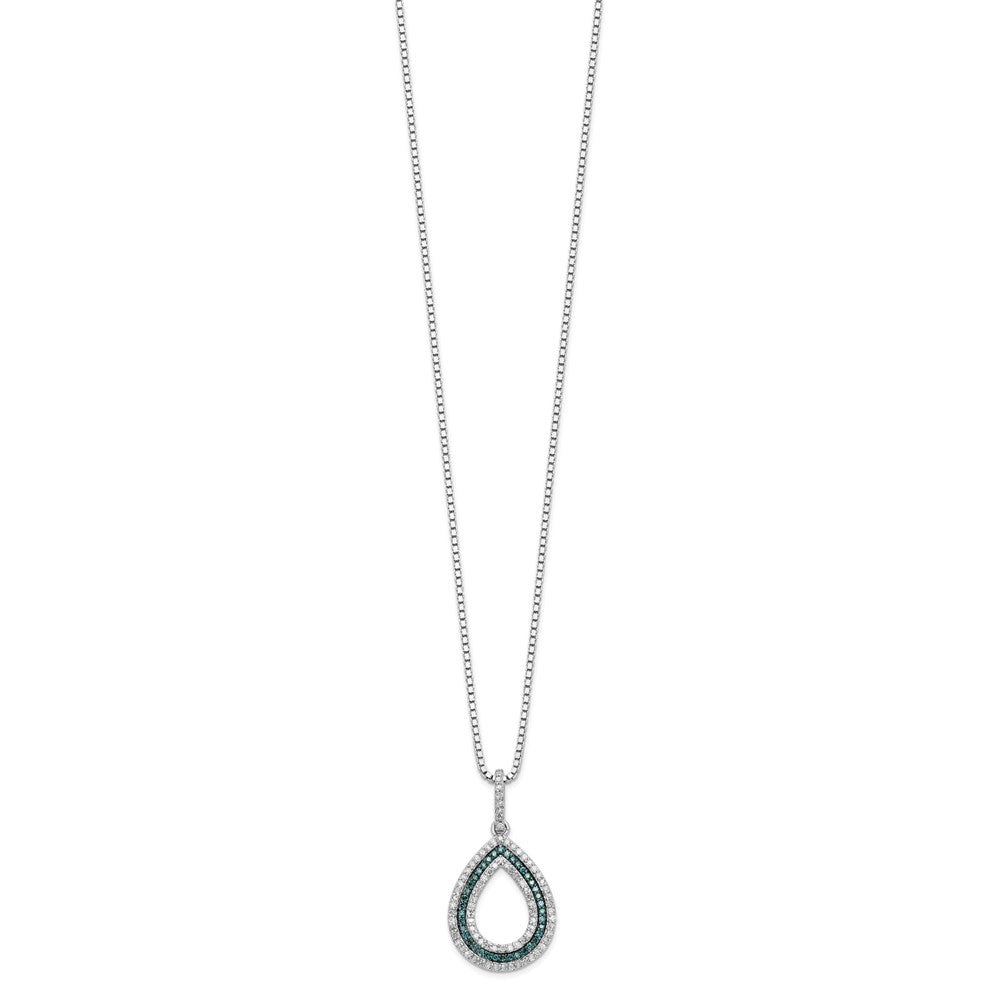 White Night Sterling Silver Rhodium-plated Blue and White Diamond Teardrop 18 Inch Necklace with 2 Inch Extender 18 Inches