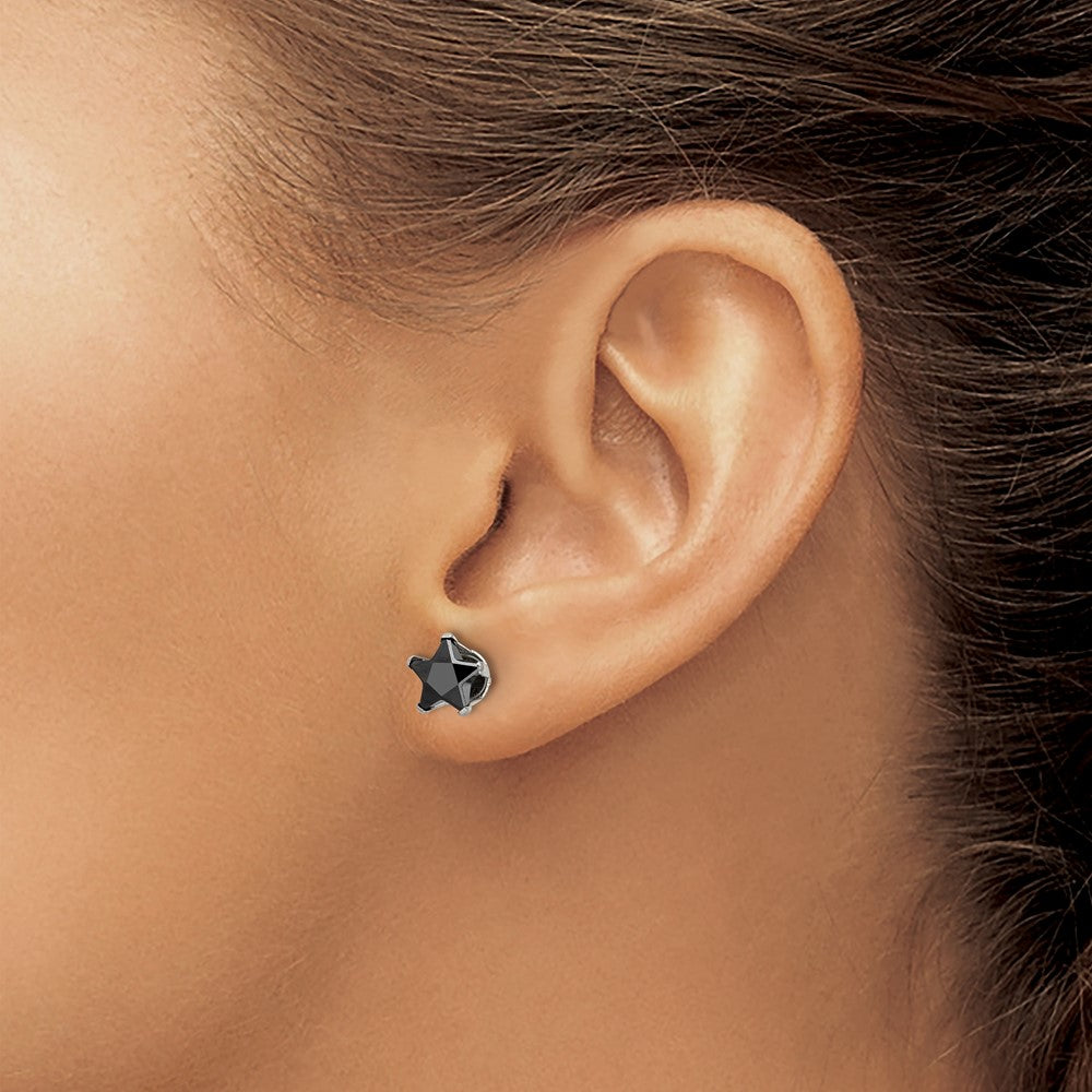 Stainless Steel Polished 7mm Black Star CZ Stud Post Earrings