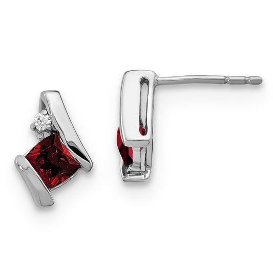Sterling Silver Garnet & Diamond Earrings