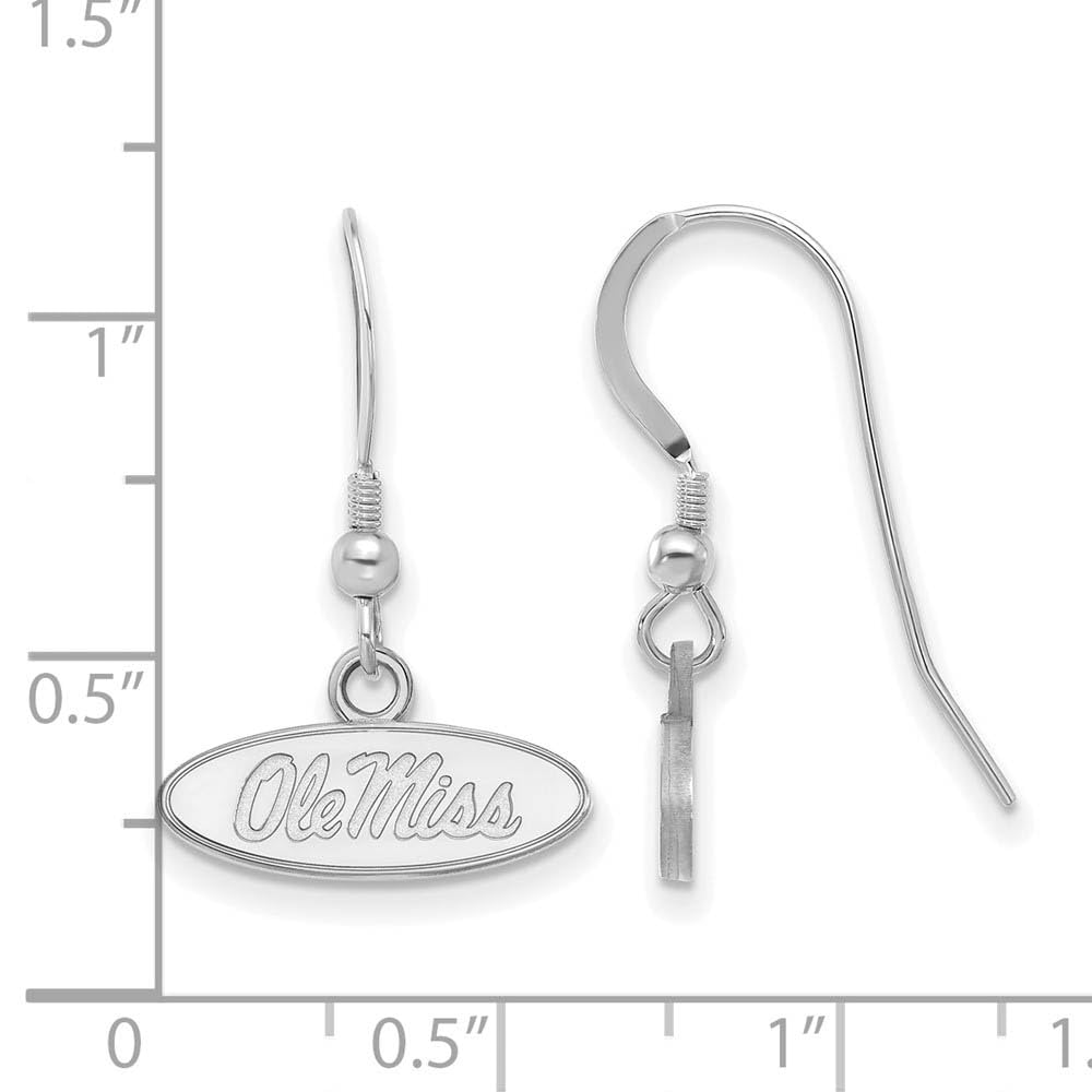 Sterling Silver Rhodium-plated LogoArt University of Mississippi Ole Miss Oval Extra Small Dangle Wire Earrings QSS006UMS