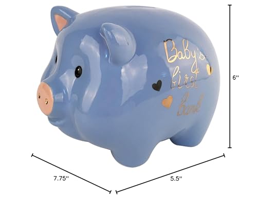 Blue Sky Clayworks Baby's First Piggy Bank, 7.75-inch Length, Blue, Gift, Christening, Tabletops