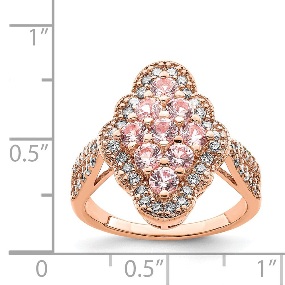 Sterling Silver Rose Gold-plated Imitation PinkSapphire/CZ Ring