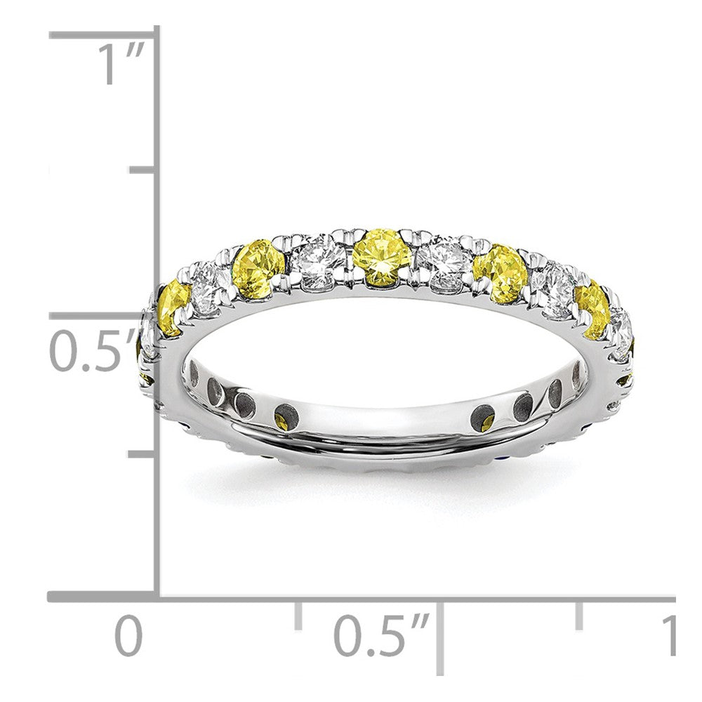 14k White Gold 3/4 carat Lab Grown Diamond VS/SI+ G+ and Lab Created Yellow Sapphire Size 7.5 Eternity Band