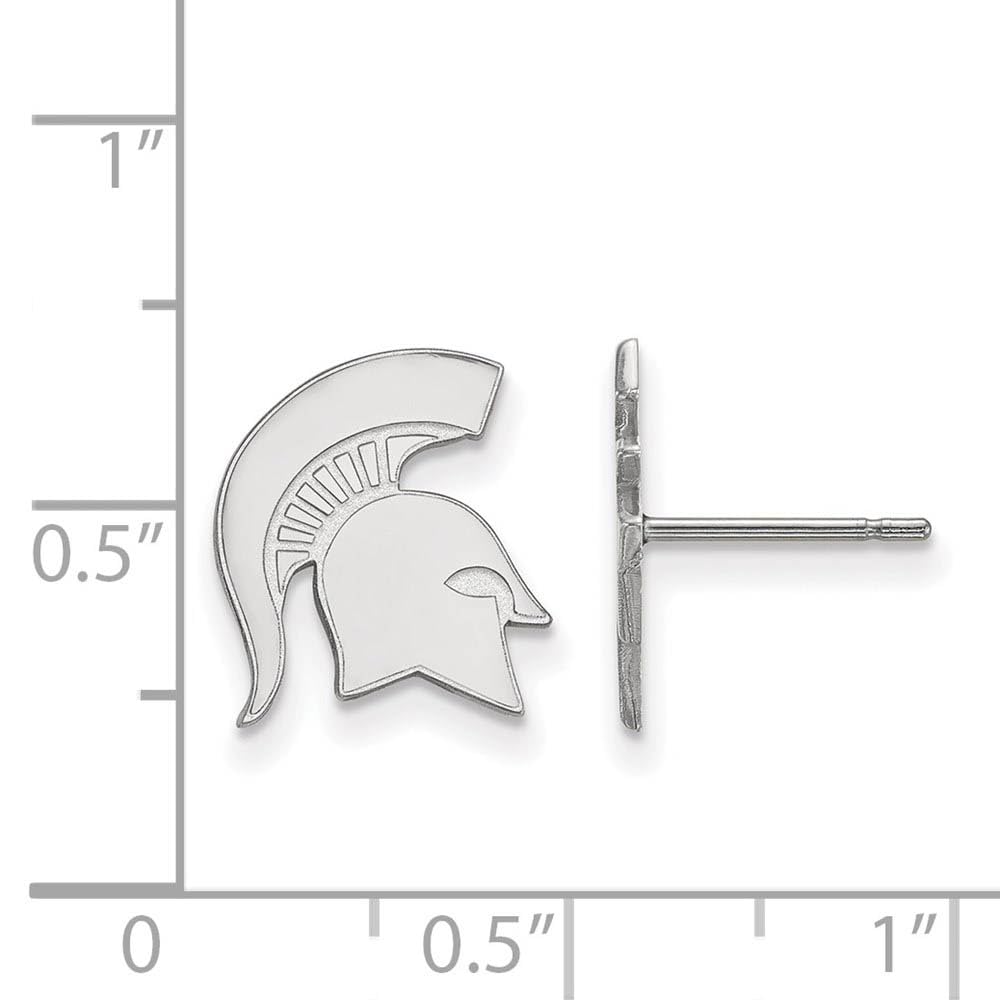 Sterling Silver Rhodium-plated LogoArt Michigan State University Spartan Small Post Earrings Q-SS051MIS
