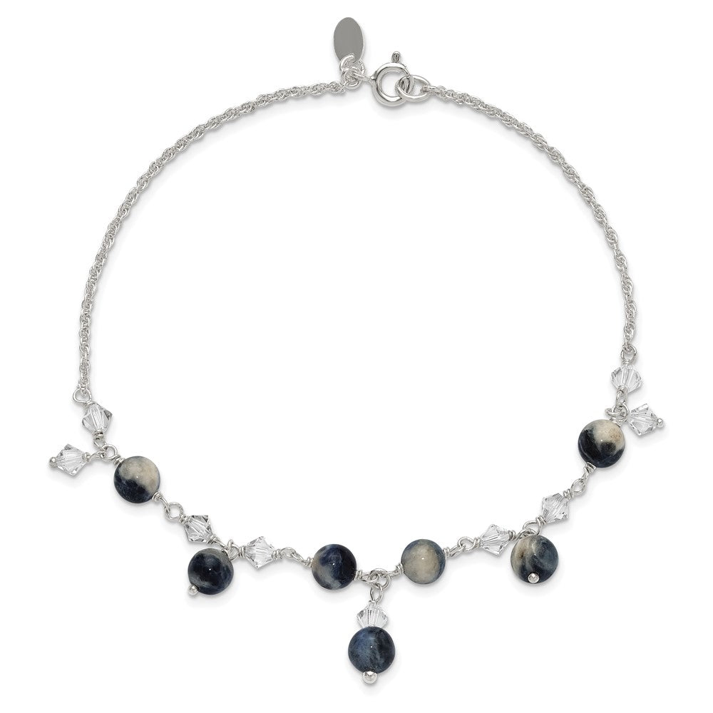 Sterling Silver 9 inch Shadow Crystal & Lapis Anklet 9 inches