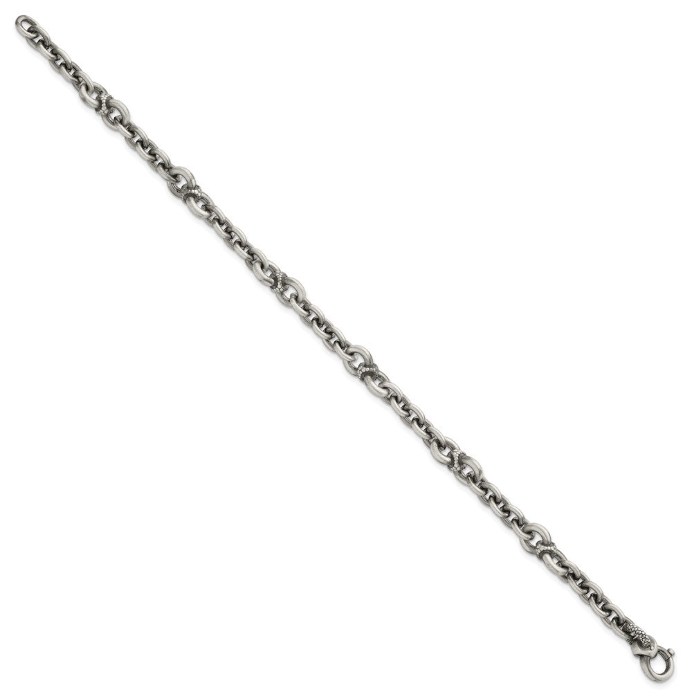 Sterling Silver Black Ruthenium-plated Brushed and Textured Fancy Cable Link Mens 8.5 inch Bracelet