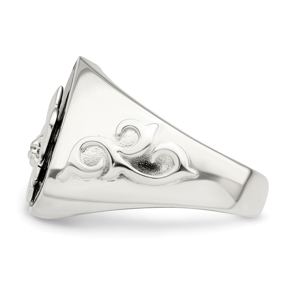 Sterling Silver .03Ruby/Black Agate Fleur de Lis Ring
