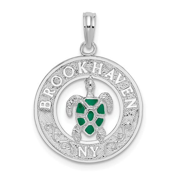 Sterling Silver Polished Enameled Brookhaven NY w/Turtle Pendant