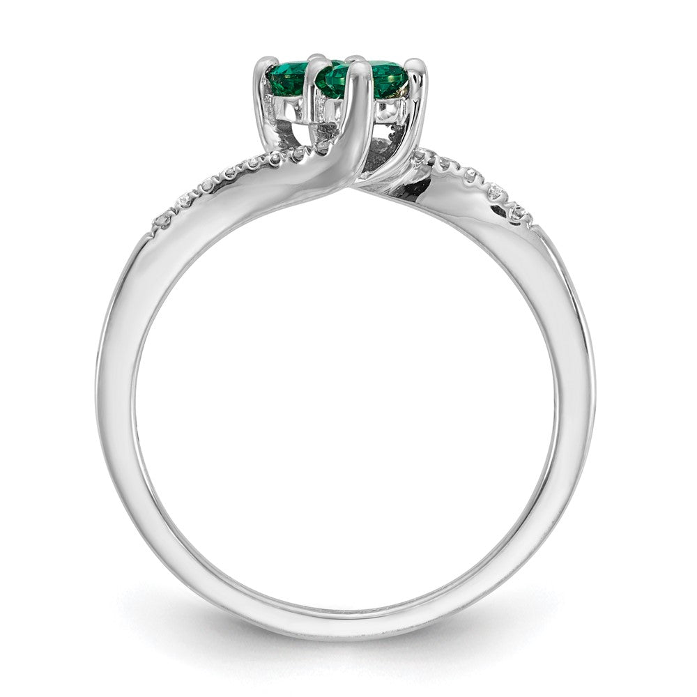 Sterling Silver CR Emerald & Diamond Ring