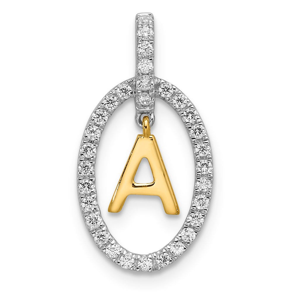 Sterling Silver w/YG Initial A in CZ Oval Frame Pendant