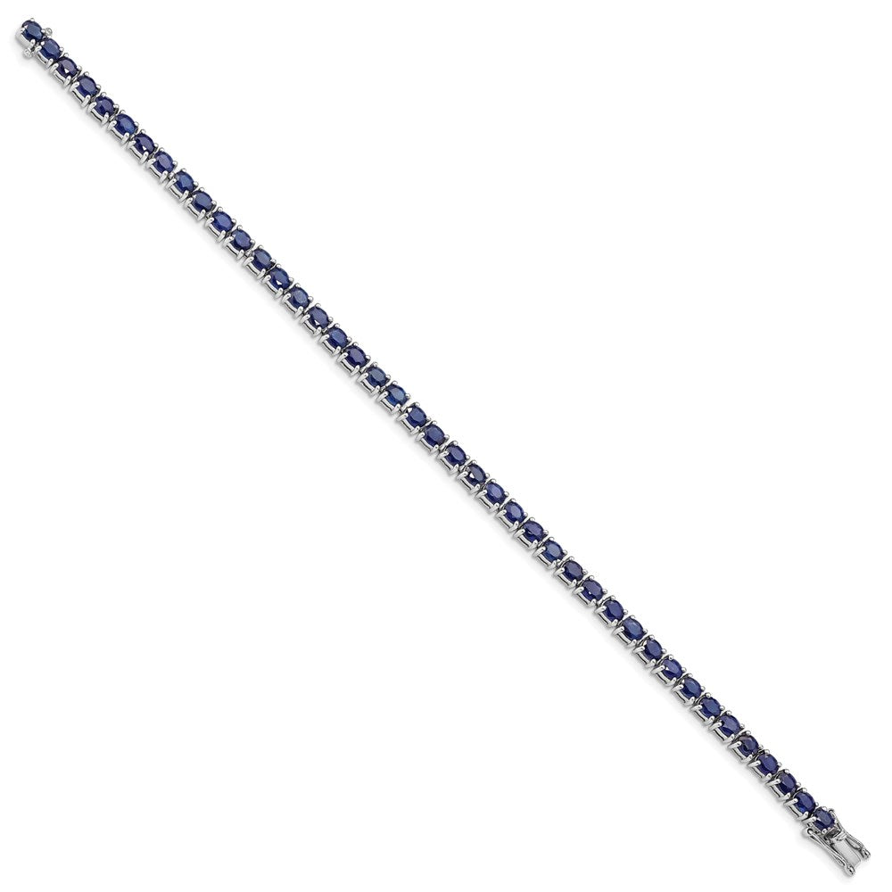 Sterling Silver Rhodium-plated Oval Blue Sapphire 7.5in Bracelet 7.5 inches