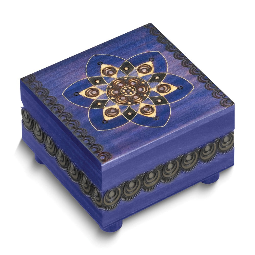 Handcrafted Solid Wood Blue Floral Carved Painted Secret Puzzle Box QGM16142