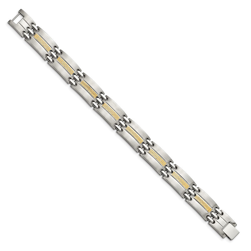 Stainless Steel with 14k Accent 8.5in Brushed and Polished Link Bracelet 8.5 inches