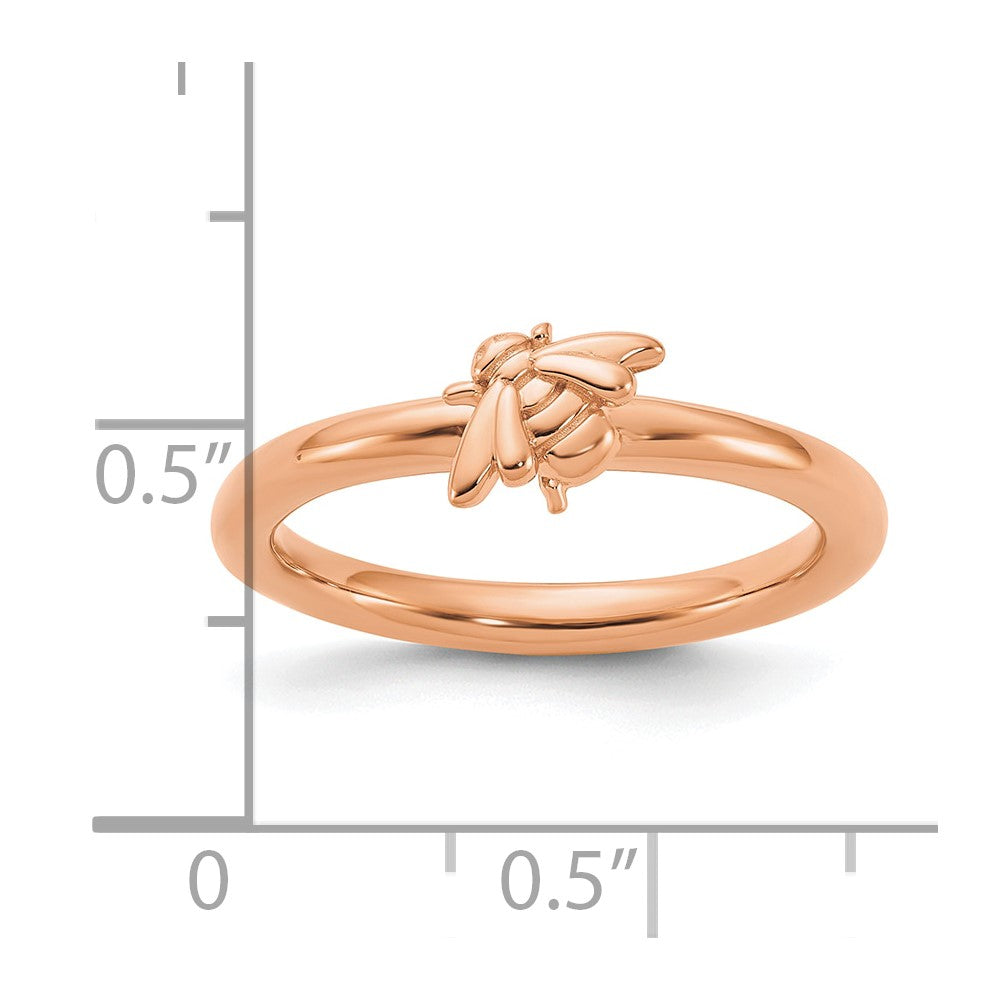 Sterling Silver Stackable Expressions Rose Gold-plated Bee Ring Size -10
